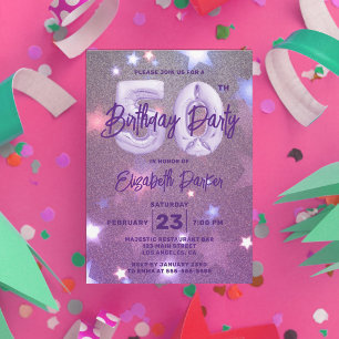 Convites Starry Glittery Magenta 50º Aniversário