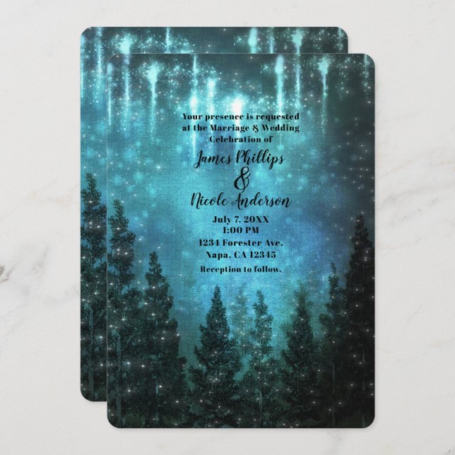 Convites Starry Luzes Rustic Pine Trees Casamento (Frente/Verso)
