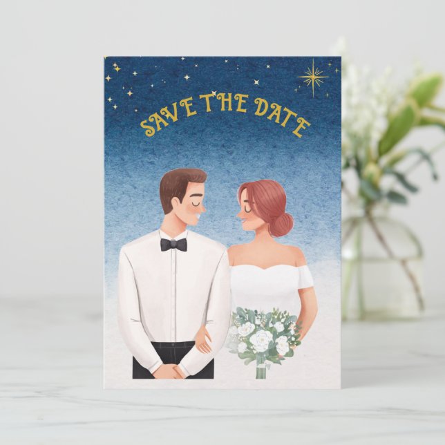 Convites Starry Night Elegance  Romantic Save the Date (Em pé/Frente)