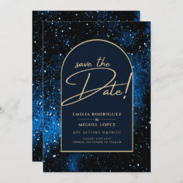Convites Starry Night Marinho Azul Dourado Casamento SAVE D