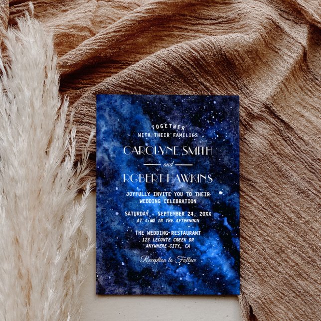 Convites Starry Night Marinho Blue Watercolor Casamento Inv (Criador carregado)