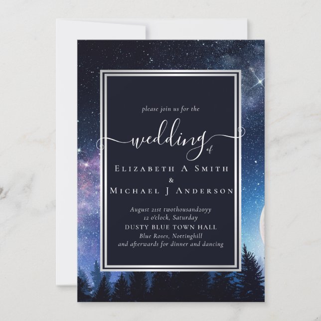 Convites Starry Night Midnight Stars Wedding Budget (Frente)