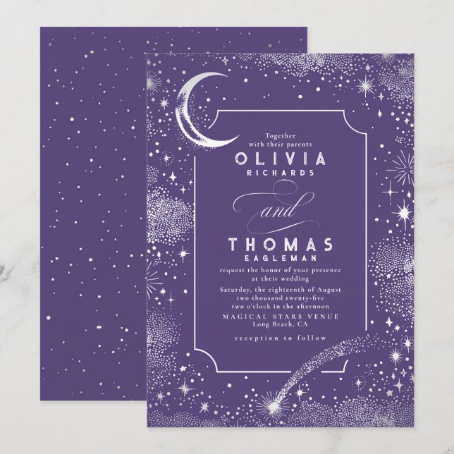 Convites Starry Night Moon A Atirar Casamento Celestial da  (Frente/Verso)