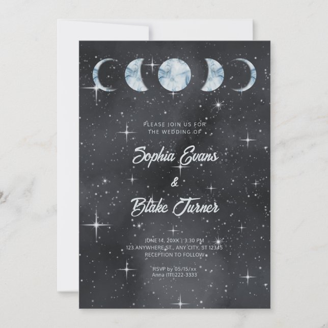 Convites Starry Night Moon Fases Zodiac Celestial Casamento (Frente)