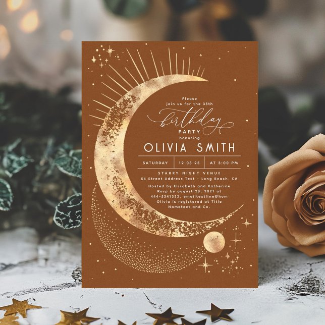 Convites Starry Night Moon Mystical Celestial Birthday (Terracotta Stars Birthday Invitation)