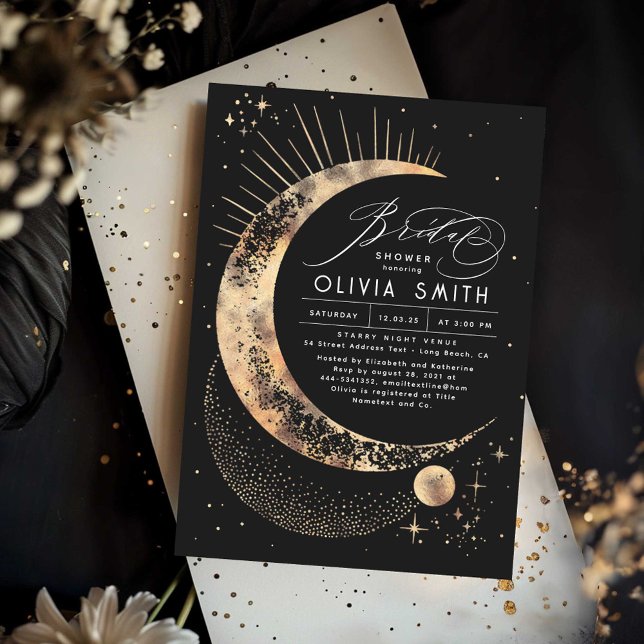 Convites Starry Night Moon Mystical Celestial Chá de panela (Celestial Mystical Bridal Shower Invitation)