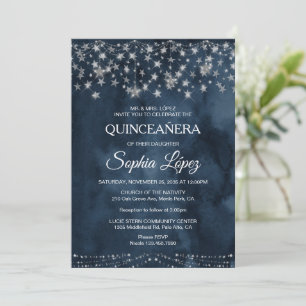 Convites Starry Night Quinceanera Blue debaixo das estrelas