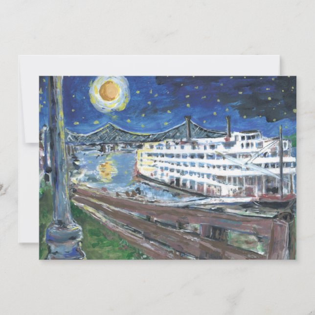 Convites Starry Night River Boat Invitation (Frente)