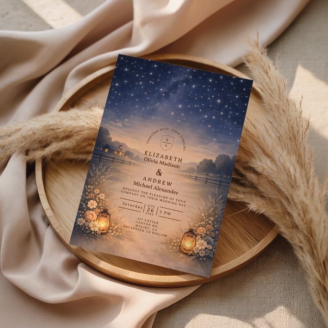 Convites Starry Night Rustic Meadow Wedding (Criador carregado)