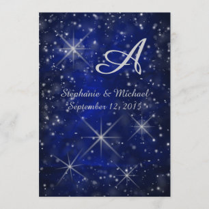 Convites Starry Night Silver Monograma Elegante Azul