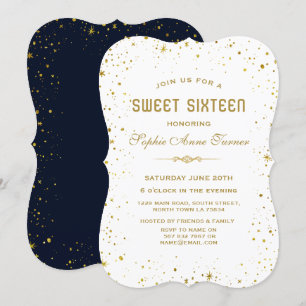 Convites Starry Night Sweet 16 Whimsical Dourado