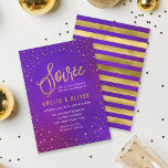 Convites Starry Purple qualquer aniversário de Soiree<br><div class="desc">Convite Elegante de Aniversário de Casamento, com uma fronteira de estrelas e a palavra "Soirée" em ouro falso contra fundo de aquarela roxa. Um convite de aniversário versátil que é perfeito para comemorar todos os anos juntos. A placa inclui um lado de trás listrado. Veja outros itens correspondentes aqui https://www.zazzle.com/collections/elegant_starry_purple_watercolor_celebrations-119469232199993091?rf=238364477188679314...</div>