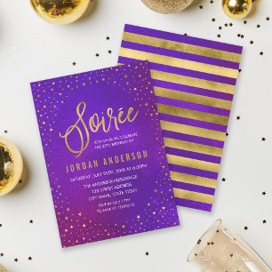 Convites Starry Purple Watercolor Siree Birthday
