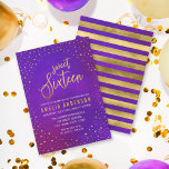 Convites Starry Purple Watercolor Sweet 16 Aniversário<br><div class="desc">Elegante Sweet 16 Aniversário convidado com uma fronteira de estrelas e a menção "Doce Dezesseis" em ouro falso contra fundo de aquarelas roxas. A placa inclui um lado de trás listrado. Veja outros itens correspondentes como adesivos e carimbos aqui https://www.zazzle.com/collections/elegant_starry_purple_watercolor_celebrations-119469232199993091?rf=238364477188679314 Personalize-o substituindo o texto do marcador de posição para adicionar...</div>