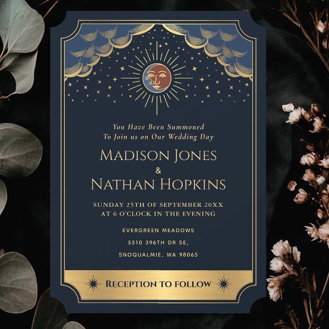 Convites Starry Sun Moon Tarot Weding Vintage Convidar (Criador carregado)