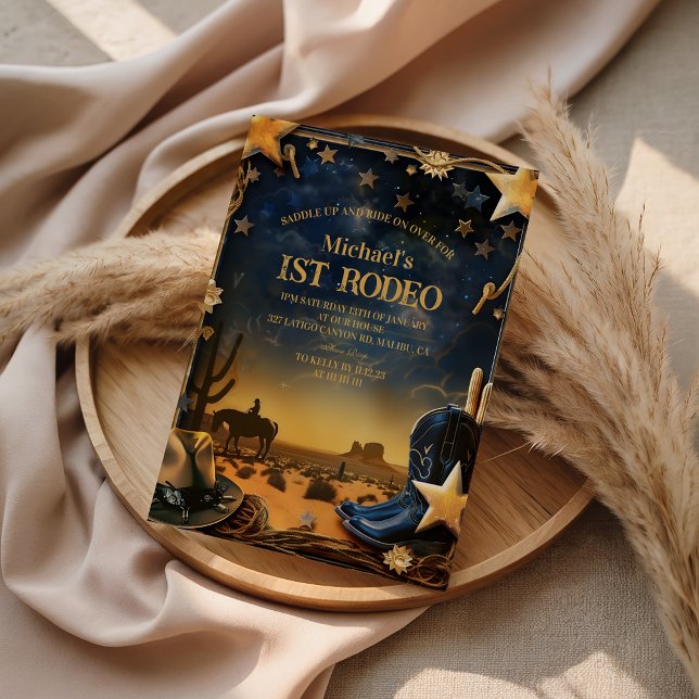 Convites Starry Western Cowboy 1st Birthday Rodeo (Criador carregado)