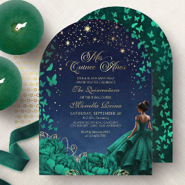 Convites Stars Celestial Night Emerald Green Quinceanera