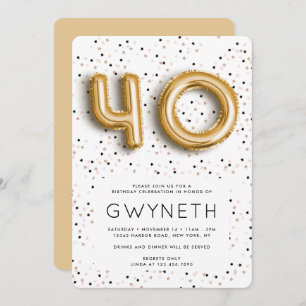 Convites Stars n Gold Foil Balloon Type aniversário de 40 a