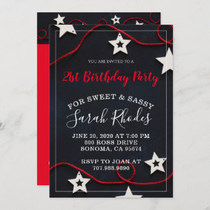 Convites Stars & Red String Sweet Sassy aniversário de 21 a