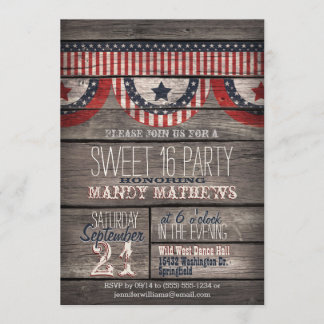 Convites Stars & Stripes no partido Rustic Wood Sweet 16