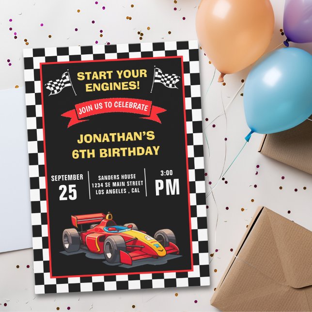 Convites Start Your Engines! Fun Racing Driver Birthday Boy (Criador carregado)