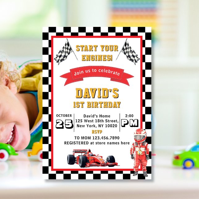 Convites Start Your Engines Race Car 1st Birthday Party (Criador carregado)