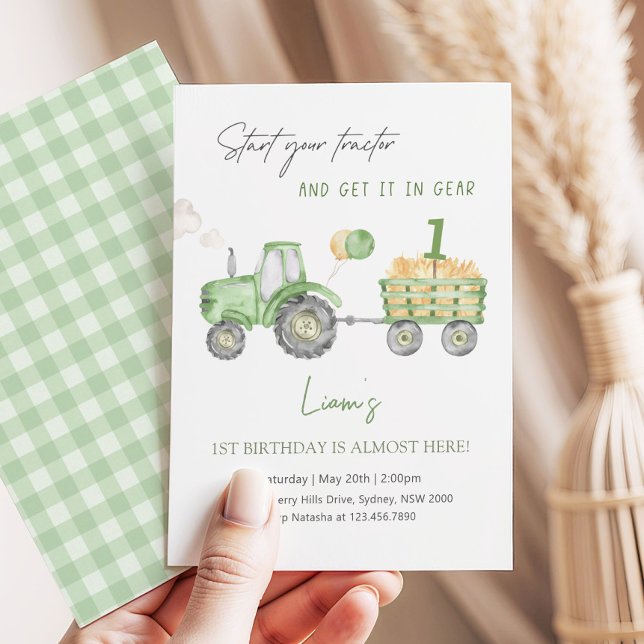 Convites Start Your Tractor 1st Birthday Party (Criador carregado)