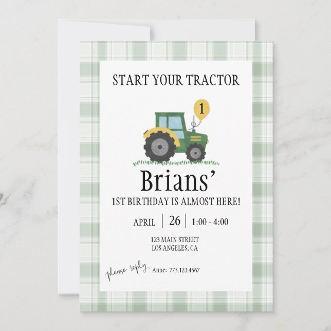 Convites Start Your Tractor Children's Birthday Invitation (Frente)