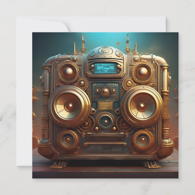 Convites Steampunk Boom Box Radio (Frente)