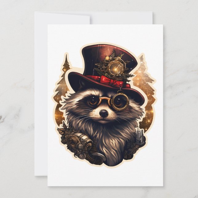 Convites Steampunk Christmas Raccoon (Frente)