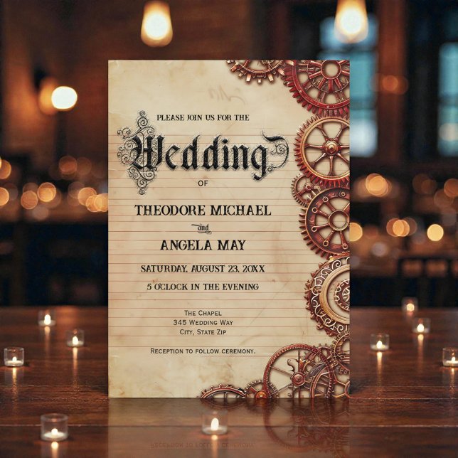 Convites Steampunk Gears Personalized Wedding Invitation (Criador carregado)