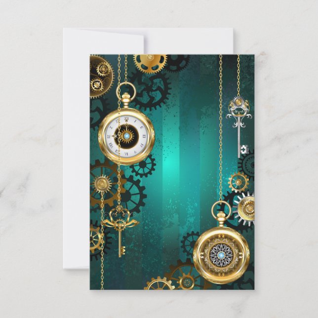 Convites Steampunk Jewelry Watch em um fundo verde (Frente)