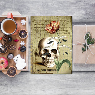 Convites Steampunk Skull Floral Escrevendo Halloween 3,5" x