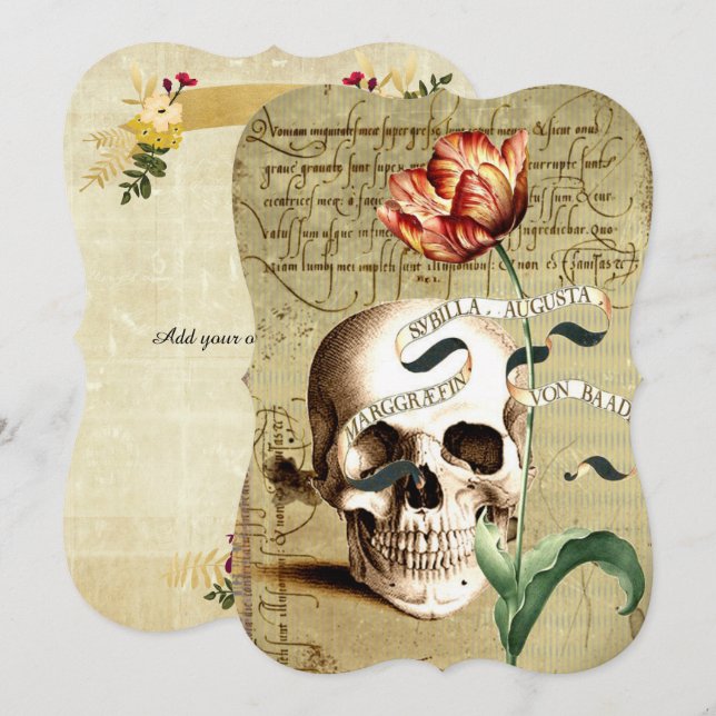 Convites Steampunk Skull Floral Halloween (Frente/Verso)