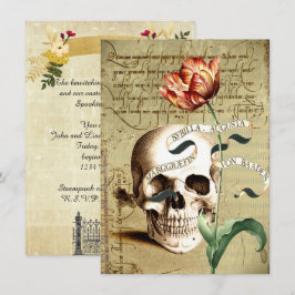 Convites Steampunk Skull Floral Halloween 4,5" x 6,25"