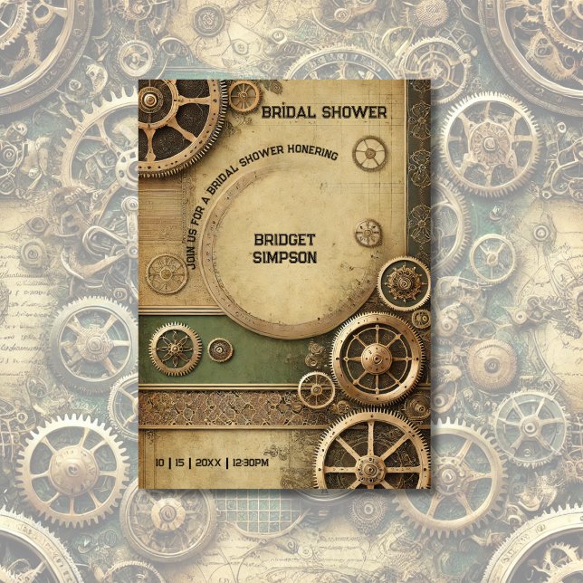 Convites Steampunk Victorian Gearwork Bridal (Criador carregado)