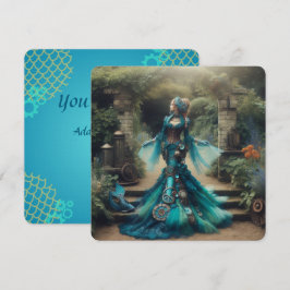 Convites Steampunk Vintage Victorian Lady Teal Mermaid