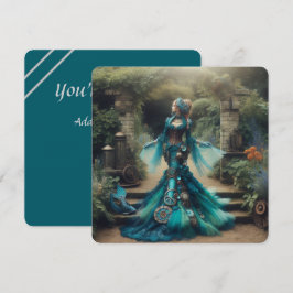 Convites Steampunk Vintage Victorian Lady Teal Mermaid