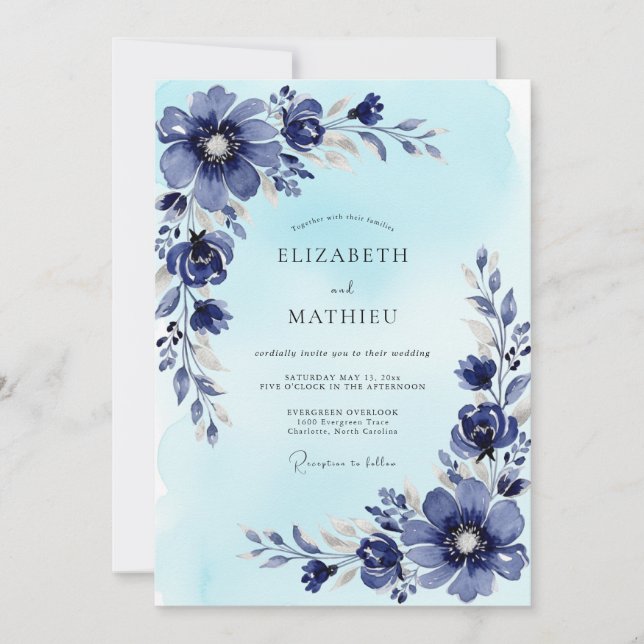 Convites Steel Blue Splendid Winter Wedding (Frente)