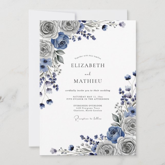 Convites Steel Gray Lustrous Winter Wedding (Frente)