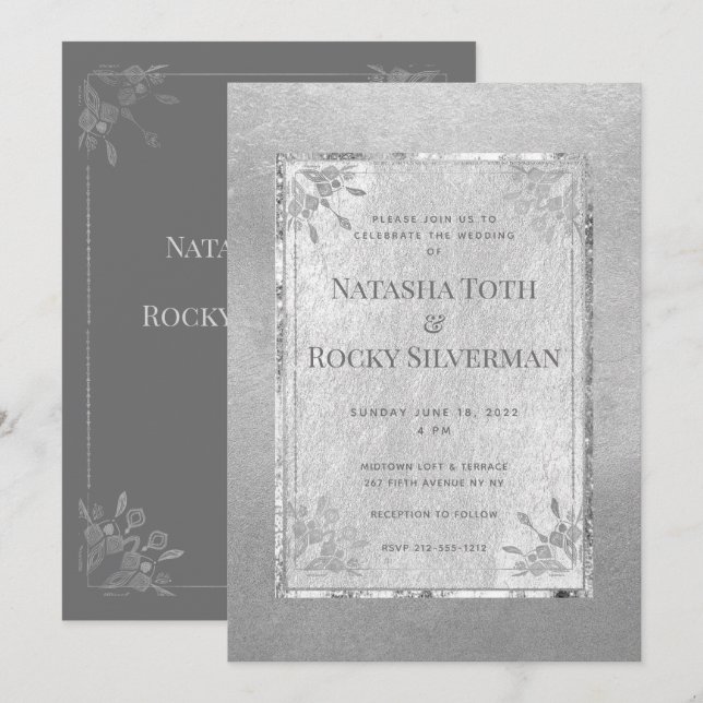 Convites Sterling Silver Affair Wede Partido (Frente/Verso)