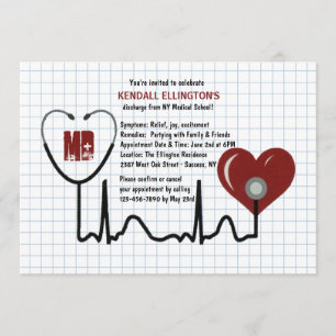 Convites Stethoscope and Heart Graduation Invitation