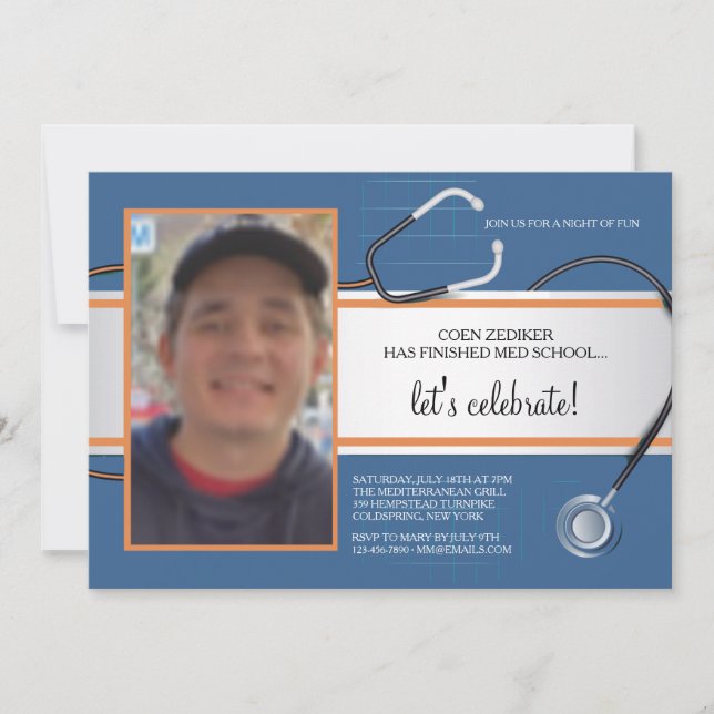 Convites Stethoscope Photo Custom Invitations (Frente)
