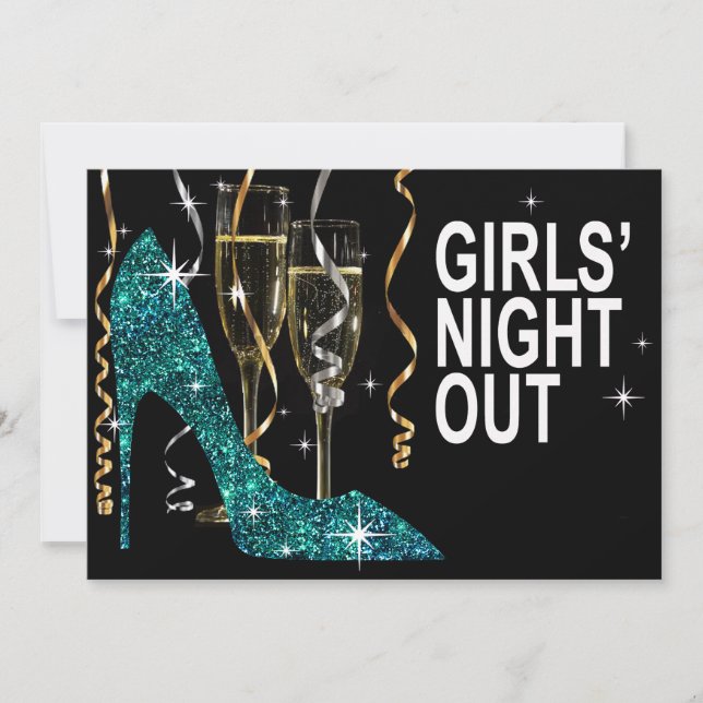Convites Stiletto Champagne Garotas saindo à noite turquesa (Frente)