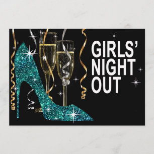 Convites Stiletto Champagne Girls Night Out Turquoise