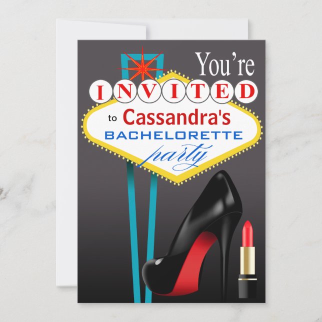 Convites Stiletto e Lipstick Las Vegas Partido negro (Frente)