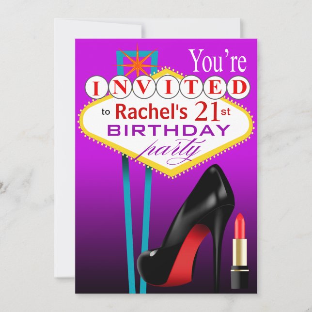 Convites Stiletto e Lipstick Partido de Las Vegas (Frente)