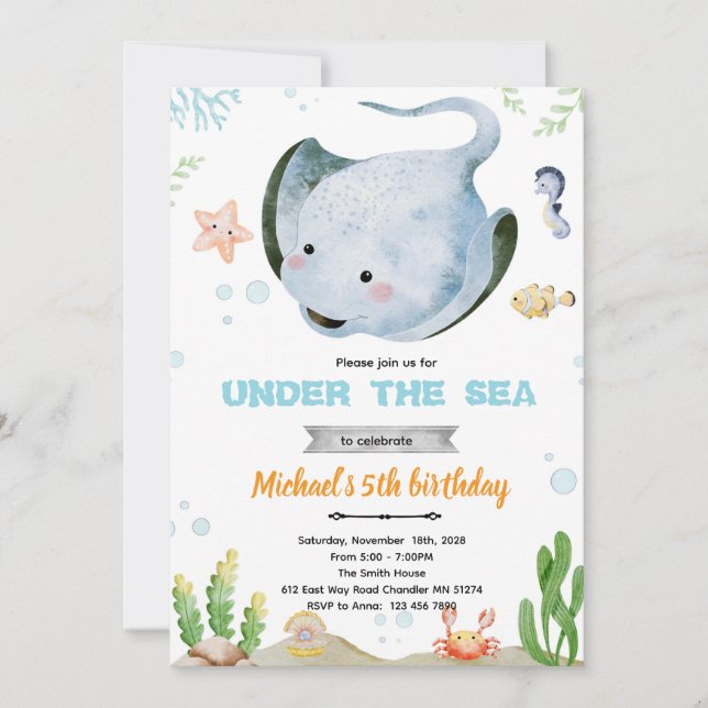 Convites Stingray birthday party invitation (Frente)