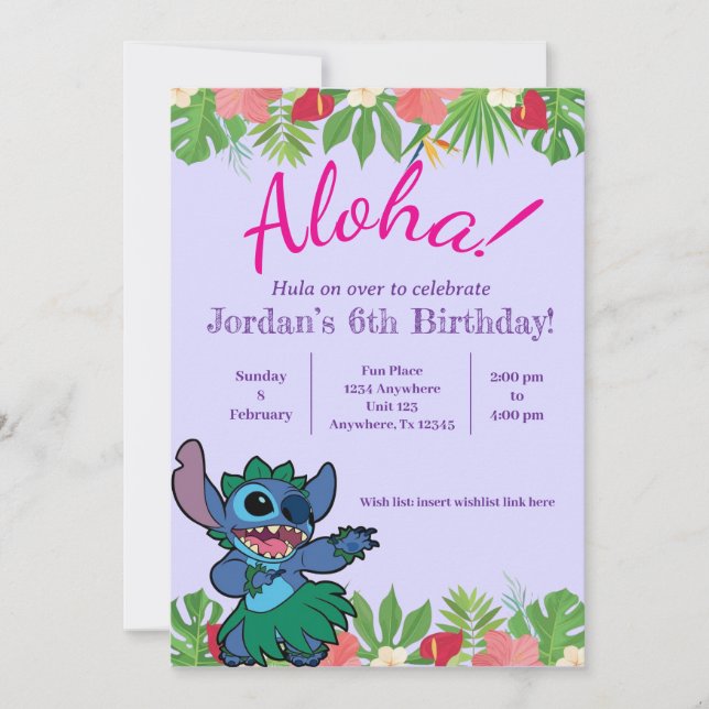 Convites Stitch Birthday Invitation (Frente)
