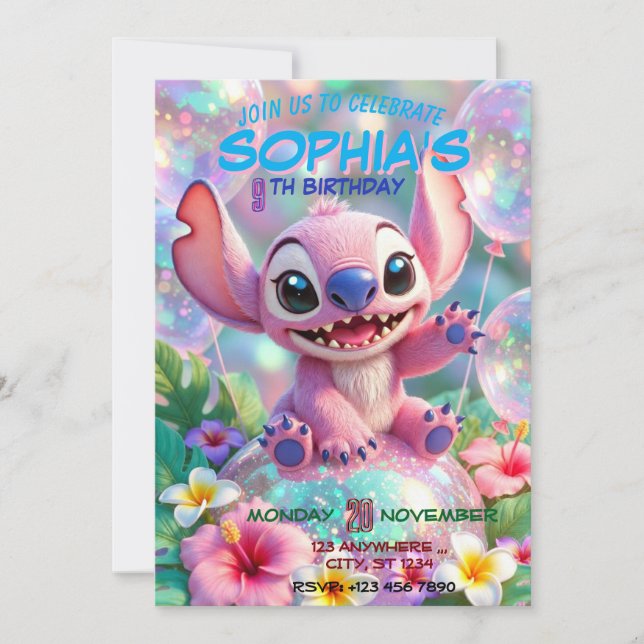 Convites Stitch Birthday Invitation Template (Frente)